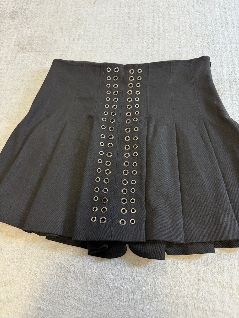 Zara Black Pleated Mini Skirt with Double Eyelet Detail